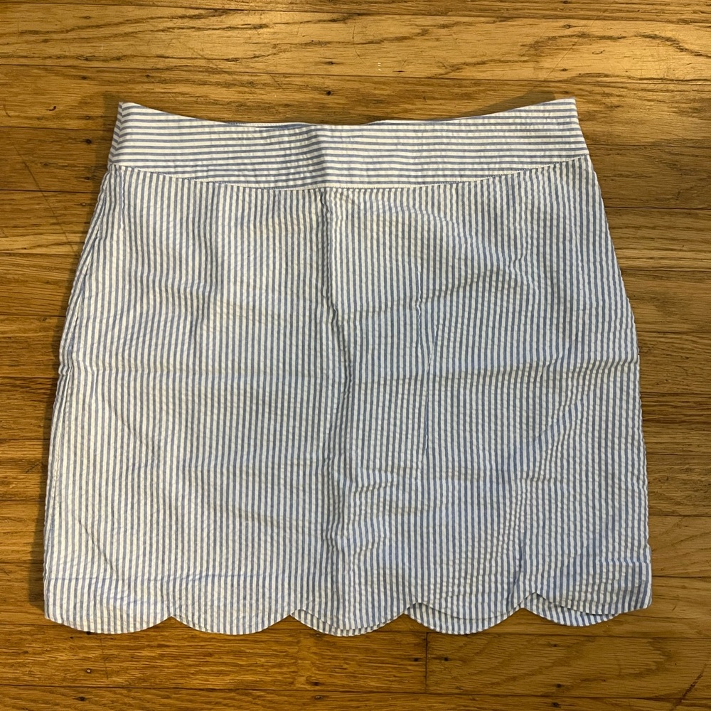 Vineyard Vines Blue and White Seersucker Skirt with a Scalloped Hem